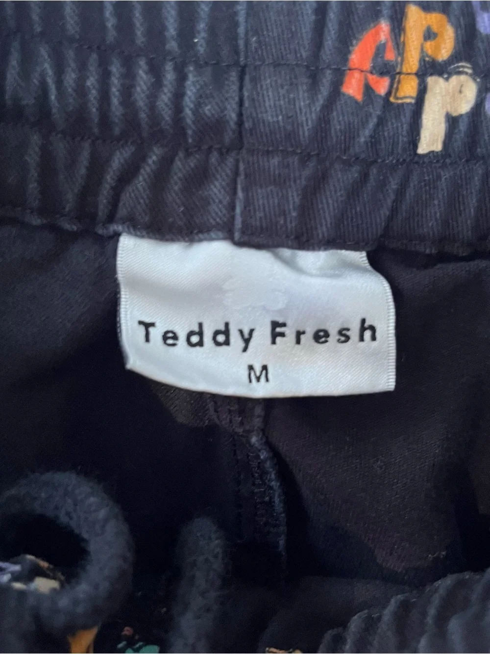Teddy Fresh Men Retro Logo Black Camp Shorts Pockets Elastic Waist Size M Cotton